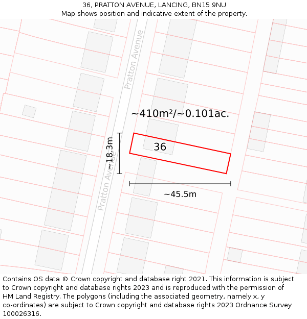 36, PRATTON AVENUE, LANCING, BN15 9NU: Plot and title map