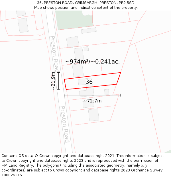 36, PRESTON ROAD, GRIMSARGH, PRESTON, PR2 5SD: Plot and title map