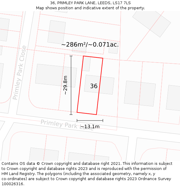 36, PRIMLEY PARK LANE, LEEDS, LS17 7LS: Plot and title map