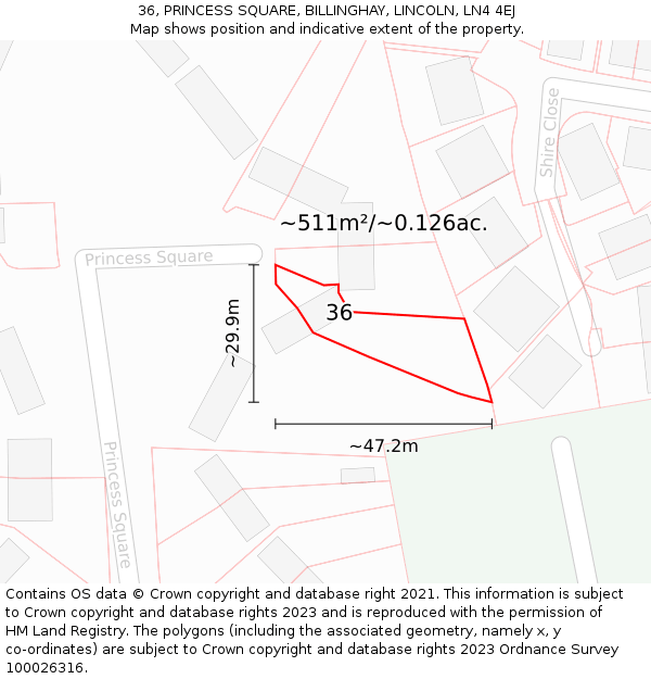 36, PRINCESS SQUARE, BILLINGHAY, LINCOLN, LN4 4EJ: Plot and title map