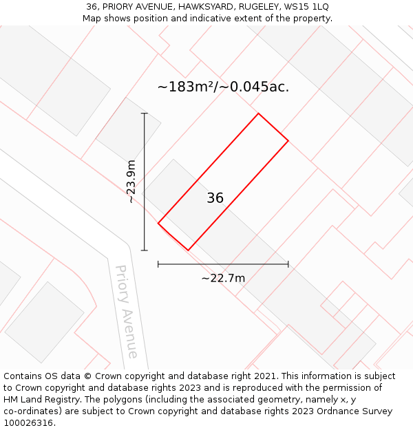 36, PRIORY AVENUE, HAWKSYARD, RUGELEY, WS15 1LQ: Plot and title map