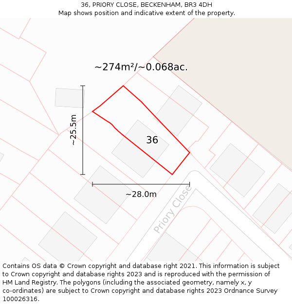 36, PRIORY CLOSE, BECKENHAM, BR3 4DH: Plot and title map