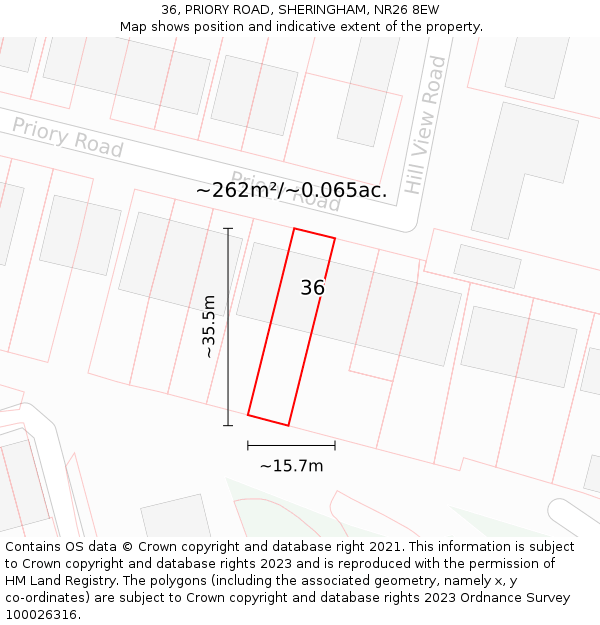 36, PRIORY ROAD, SHERINGHAM, NR26 8EW: Plot and title map