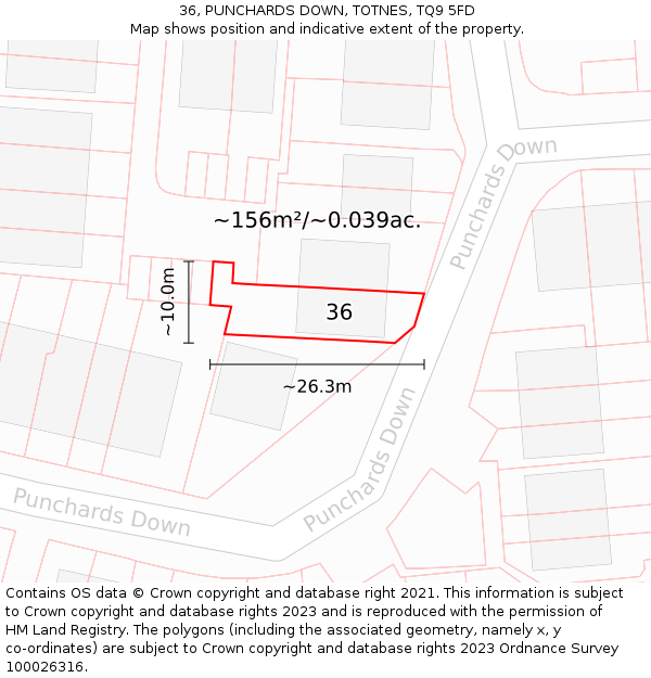 36, PUNCHARDS DOWN, TOTNES, TQ9 5FD: Plot and title map