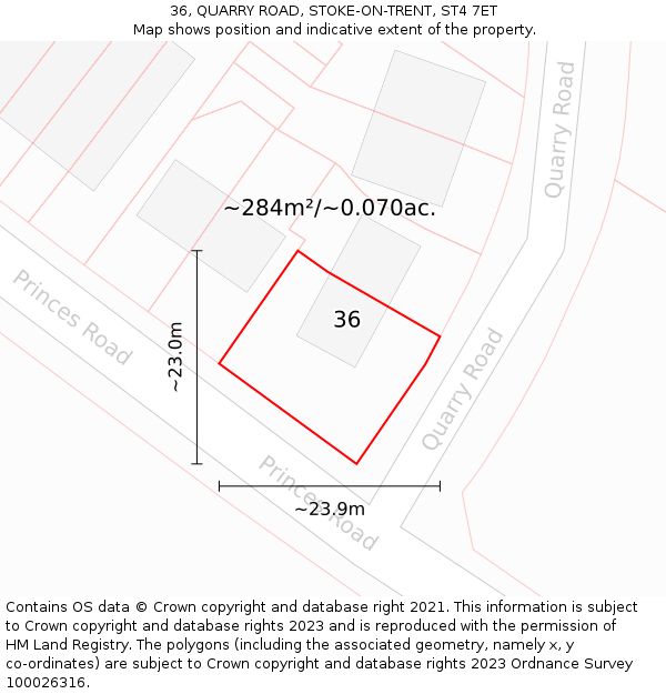 36, QUARRY ROAD, STOKE-ON-TRENT, ST4 7ET: Plot and title map