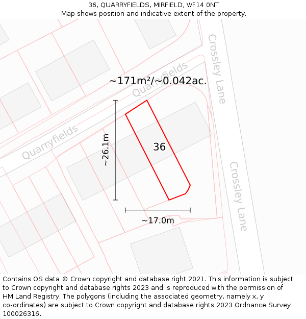 36, QUARRYFIELDS, MIRFIELD, WF14 0NT: Plot and title map