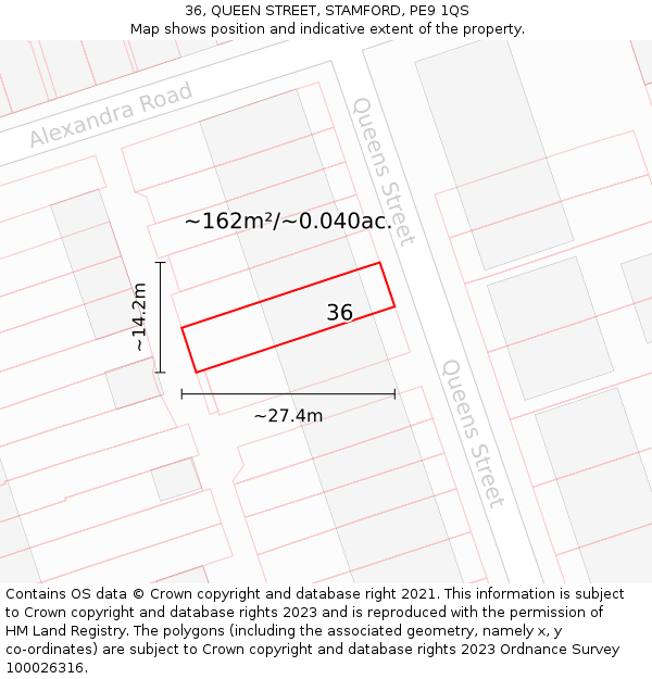 36, QUEEN STREET, STAMFORD, PE9 1QS: Plot and title map