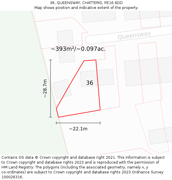 36, QUEENSWAY, CHATTERIS, PE16 6DD: Plot and title map