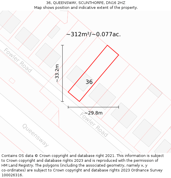 36, QUEENSWAY, SCUNTHORPE, DN16 2HZ: Plot and title map