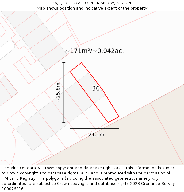 36, QUOITINGS DRIVE, MARLOW, SL7 2PE: Plot and title map
