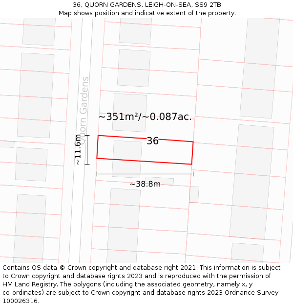 36, QUORN GARDENS, LEIGH-ON-SEA, SS9 2TB: Plot and title map