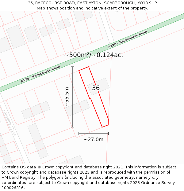 36, RACECOURSE ROAD, EAST AYTON, SCARBOROUGH, YO13 9HP: Plot and title map