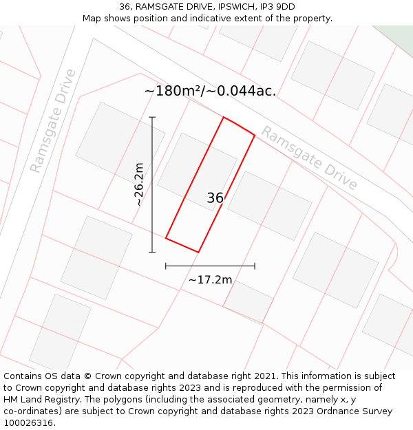36, RAMSGATE DRIVE, IPSWICH, IP3 9DD: Plot and title map