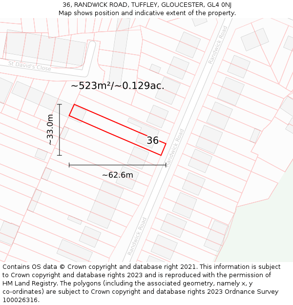 36, RANDWICK ROAD, TUFFLEY, GLOUCESTER, GL4 0NJ: Plot and title map