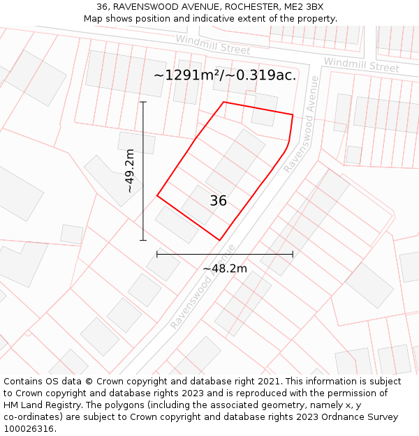 36, RAVENSWOOD AVENUE, ROCHESTER, ME2 3BX: Plot and title map