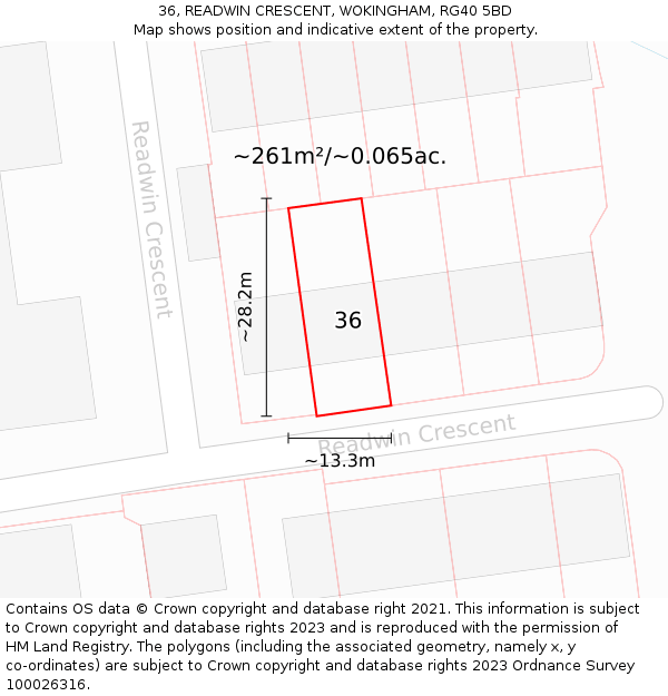 36, READWIN CRESCENT, WOKINGHAM, RG40 5BD: Plot and title map