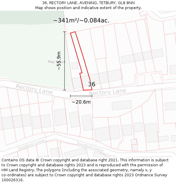 36, RECTORY LANE, AVENING, TETBURY, GL8 8NN: Plot and title map