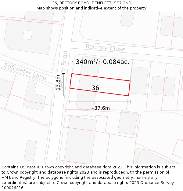 36, RECTORY ROAD, BENFLEET, SS7 2ND: Plot and title map