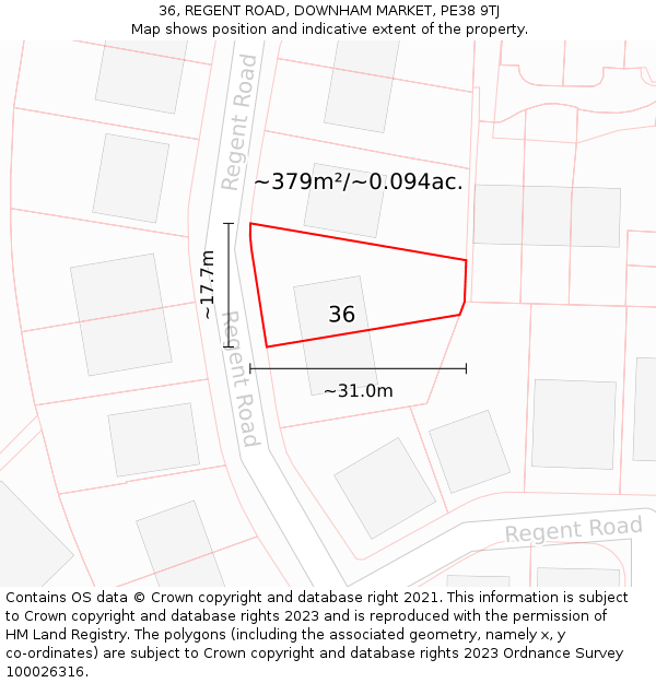 36, REGENT ROAD, DOWNHAM MARKET, PE38 9TJ: Plot and title map
