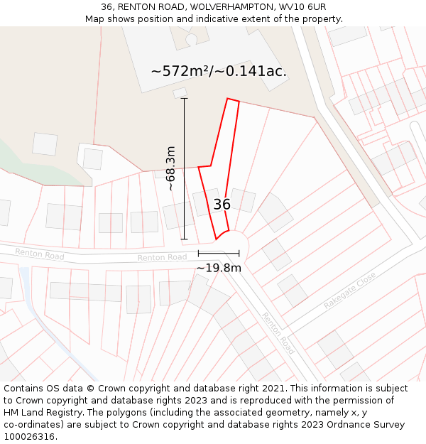 36, RENTON ROAD, WOLVERHAMPTON, WV10 6UR: Plot and title map