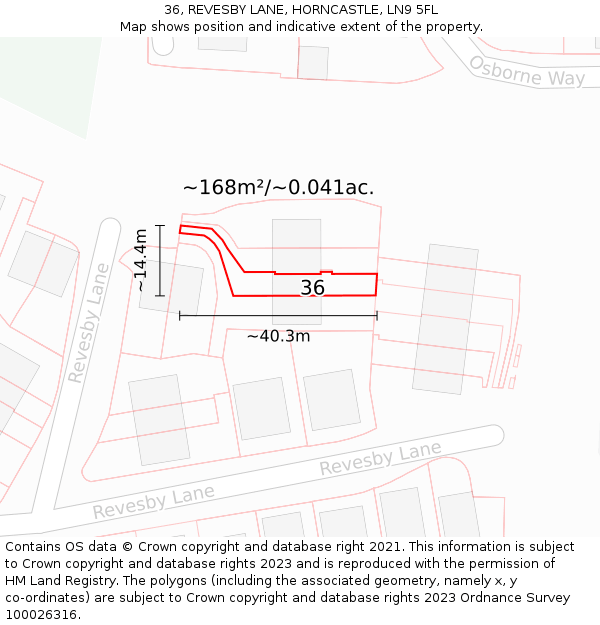 36, REVESBY LANE, HORNCASTLE, LN9 5FL: Plot and title map