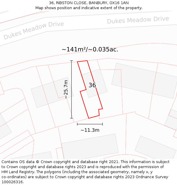 36, RIBSTON CLOSE, BANBURY, OX16 1AN: Plot and title map