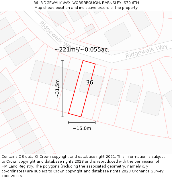 36, RIDGEWALK WAY, WORSBROUGH, BARNSLEY, S70 6TH: Plot and title map