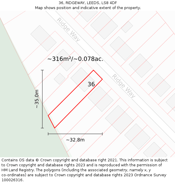 36, RIDGEWAY, LEEDS, LS8 4DF: Plot and title map