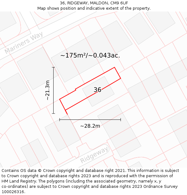 36, RIDGEWAY, MALDON, CM9 6UF: Plot and title map