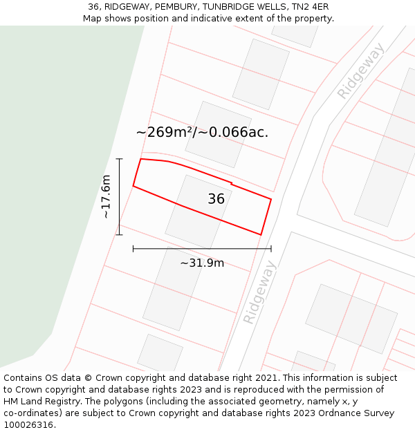 36, RIDGEWAY, PEMBURY, TUNBRIDGE WELLS, TN2 4ER: Plot and title map