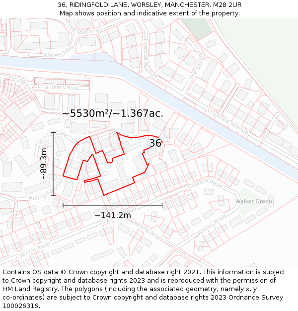 36, RIDINGFOLD LANE, WORSLEY, MANCHESTER, M28 2UR: Plot and title map
