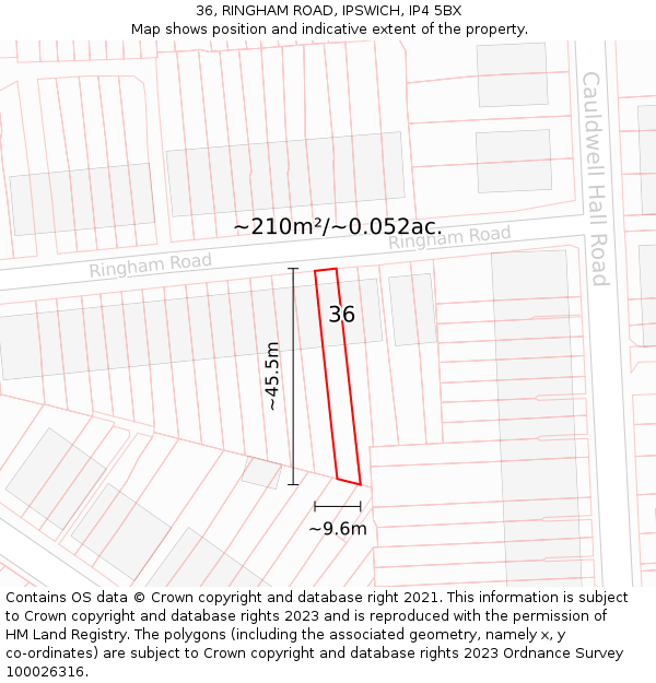 36, RINGHAM ROAD, IPSWICH, IP4 5BX: Plot and title map