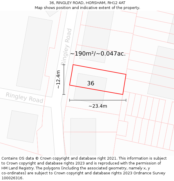 36, RINGLEY ROAD, HORSHAM, RH12 4AT: Plot and title map
