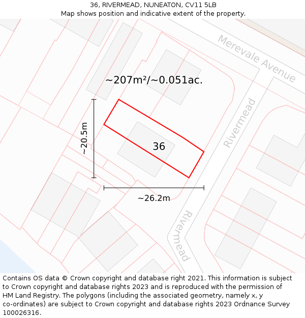 36, RIVERMEAD, NUNEATON, CV11 5LB: Plot and title map