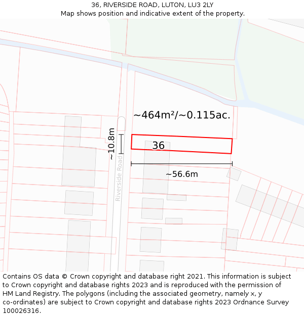 36, RIVERSIDE ROAD, LUTON, LU3 2LY: Plot and title map
