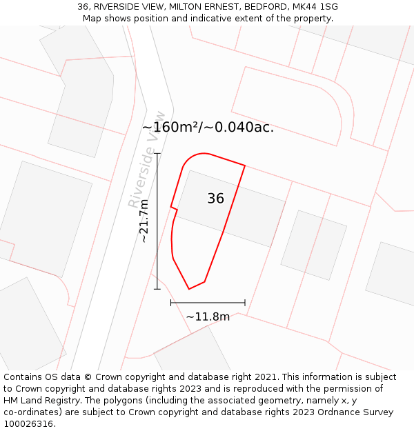 36, RIVERSIDE VIEW, MILTON ERNEST, BEDFORD, MK44 1SG: Plot and title map