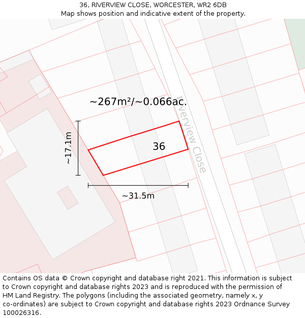 36, RIVERVIEW CLOSE, WORCESTER, WR2 6DB: Plot and title map
