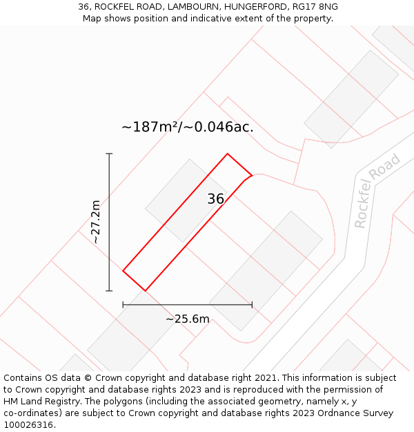 36, ROCKFEL ROAD, LAMBOURN, HUNGERFORD, RG17 8NG: Plot and title map