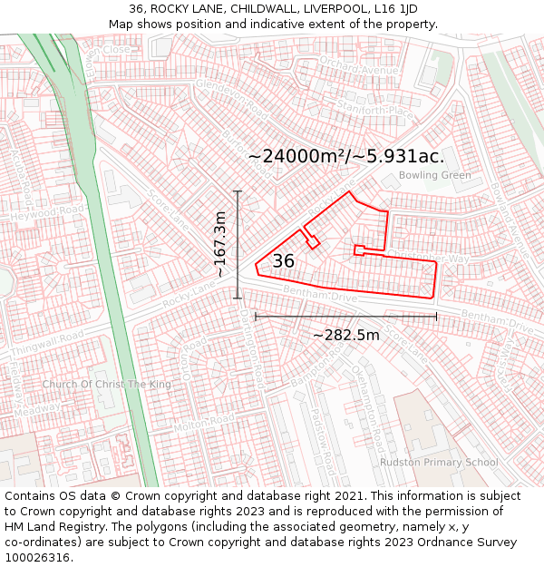 36, ROCKY LANE, CHILDWALL, LIVERPOOL, L16 1JD: Plot and title map