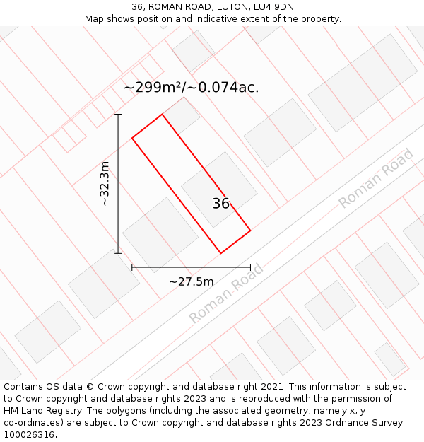 36, ROMAN ROAD, LUTON, LU4 9DN: Plot and title map