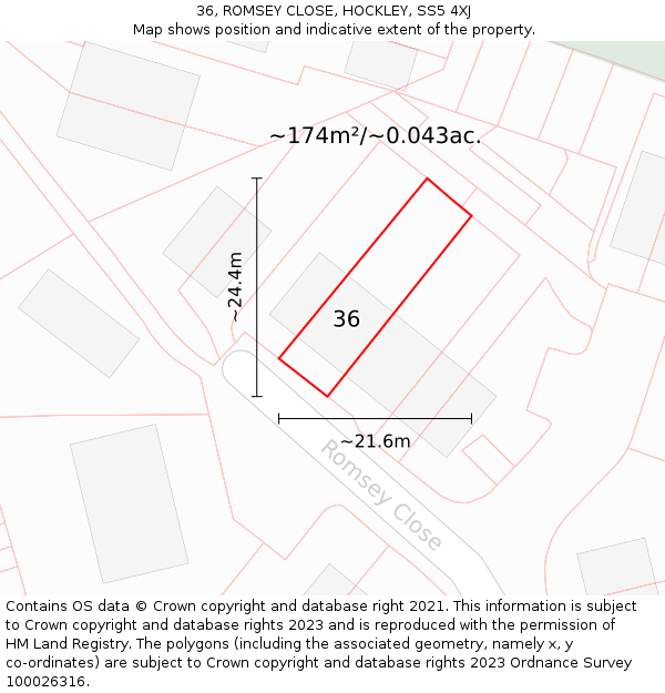 36, ROMSEY CLOSE, HOCKLEY, SS5 4XJ: Plot and title map