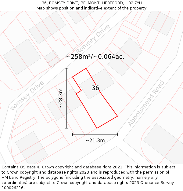 36, ROMSEY DRIVE, BELMONT, HEREFORD, HR2 7YH: Plot and title map
