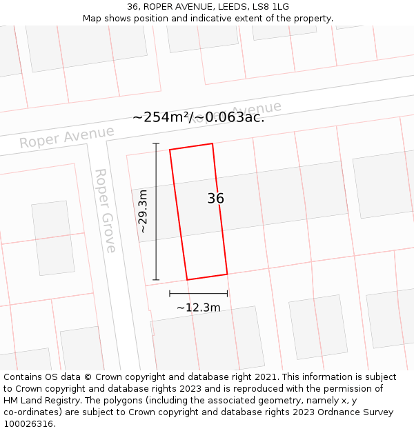 36, ROPER AVENUE, LEEDS, LS8 1LG: Plot and title map