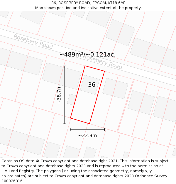 36, ROSEBERY ROAD, EPSOM, KT18 6AE: Plot and title map