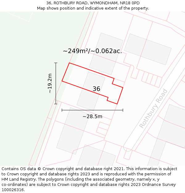 36, ROTHBURY ROAD, WYMONDHAM, NR18 0PD: Plot and title map
