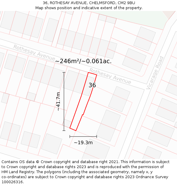 36, ROTHESAY AVENUE, CHELMSFORD, CM2 9BU: Plot and title map