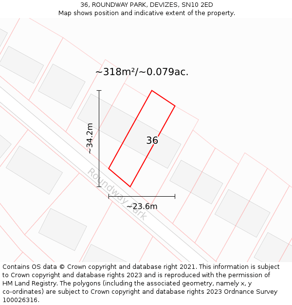 36, ROUNDWAY PARK, DEVIZES, SN10 2ED: Plot and title map