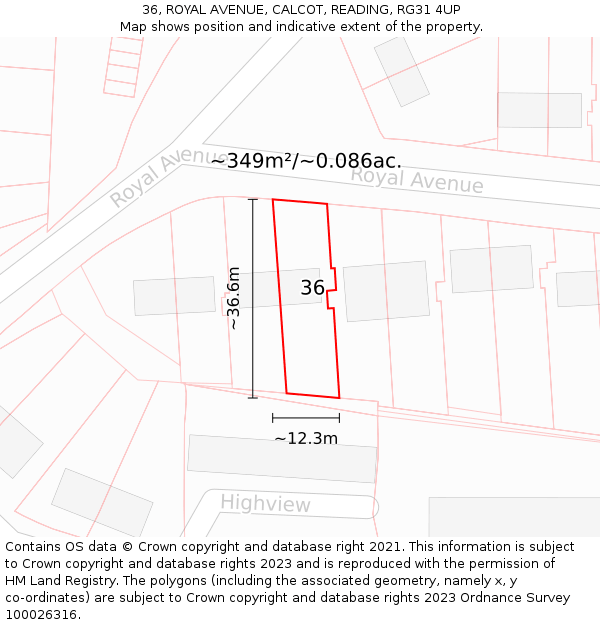 36, ROYAL AVENUE, CALCOT, READING, RG31 4UP: Plot and title map