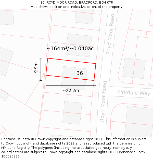 36, ROYD MOOR ROAD, BRADFORD, BD4 0TR: Plot and title map