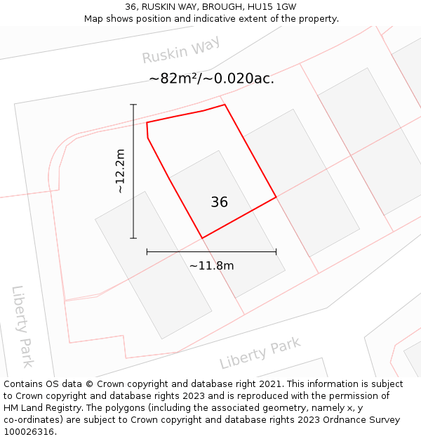 36, RUSKIN WAY, BROUGH, HU15 1GW: Plot and title map